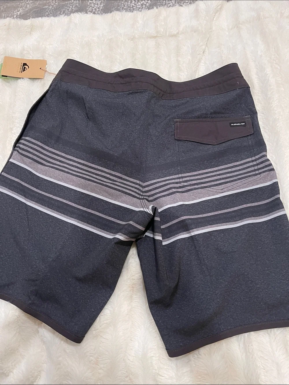 Quiksilver Men's Black and Gray Striped Boardshorts